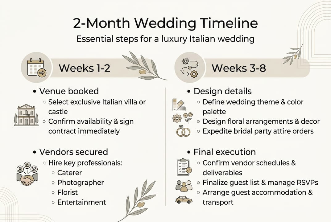 Infographic shows 2 month wedding timeline steps