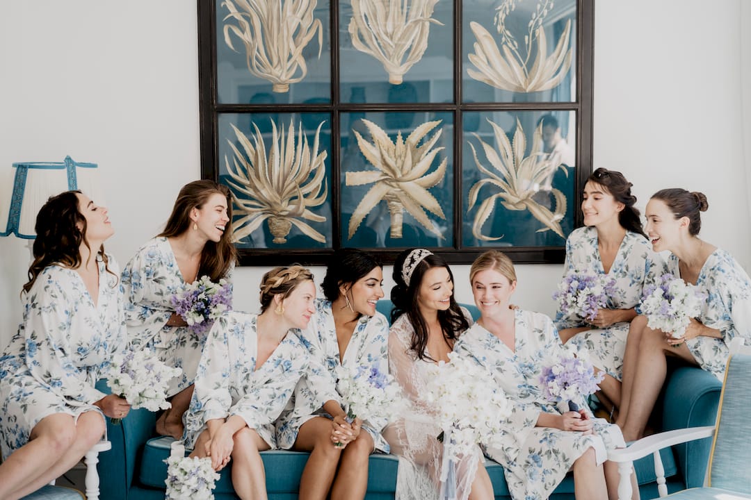 Couple at villa garden wedding over sea